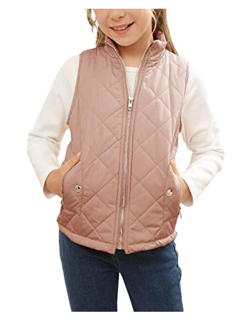 FISACE Girls Lightweight Puffer Vest Stand Collar Zip Quilted Sleeveless Gilet with Pocket