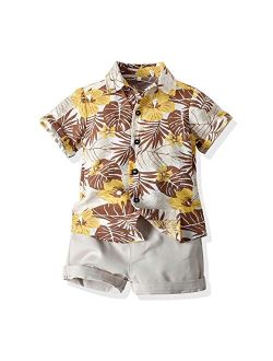 JunNeng Toddler Baby Boy Shorts Sets Hawaiian Outfit,Infant Kid Leave Floral Short Sleeve Shirt Top+shorts Suits