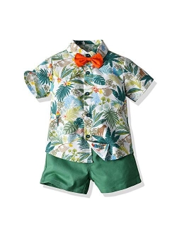 JunNeng Toddler Baby Boy Shorts Sets Hawaiian Outfit,Infant Kid Leave Floral Short Sleeve Shirt Top+shorts Suits