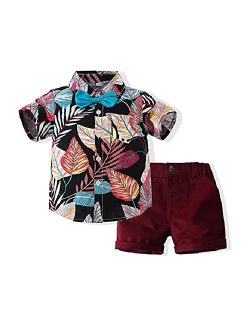 JunNeng Toddler Baby Boy Shorts Sets Hawaiian Outfit,Infant Kid Leave Floral Short Sleeve Shirt Top+shorts Suits