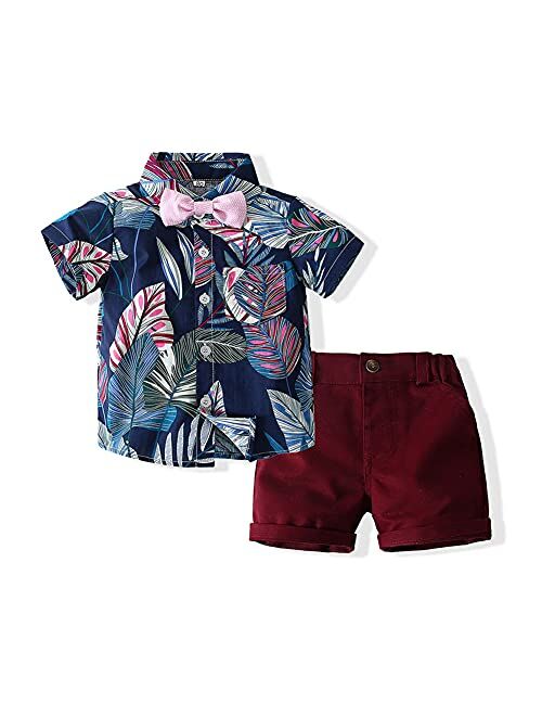 JunNeng Toddler Baby Boy Shorts Sets Hawaiian Outfit,Infant Kid Leave Floral Short Sleeve Shirt Top+shorts Suits