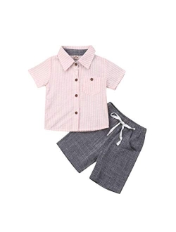 Visgogo Toddler Baby Boy Flamingo Short Sleeve Button Down Shirt & Casual Shorts Set Summer Outfits 1-6 Years Clothes