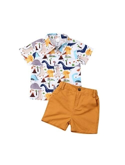 Visgogo Toddler Baby Boy Flamingo Short Sleeve Button Down Shirt & Casual Shorts Set Summer Outfits 1-6 Years Clothes