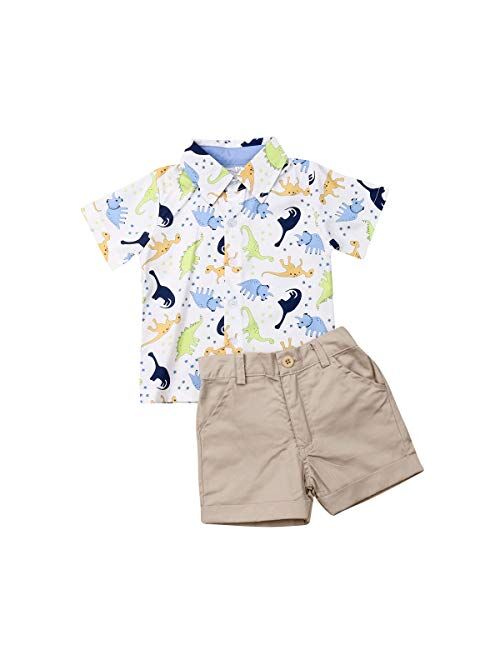 Visgogo Toddler Baby Boy Flamingo Short Sleeve Button Down Shirt & Casual Shorts Set Summer Outfits 1-6 Years Clothes