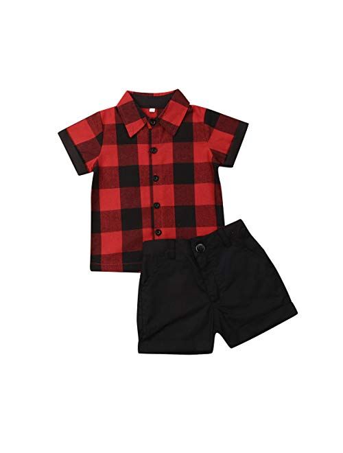 Visgogo Toddler Baby Boy Flamingo Short Sleeve Button Down Shirt & Casual Shorts Set Summer Outfits 1-6 Years Clothes