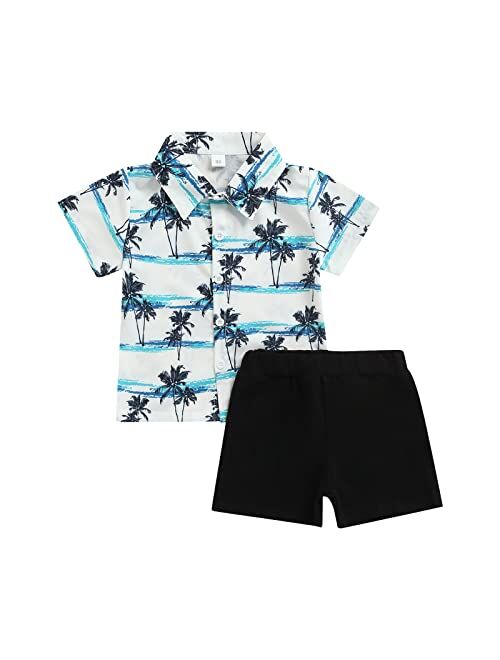 Biivrii Toddler Baby Boy Clothes Set Short Sleeve Shirt Shorts Set Summer Outfits 2 Piece Kids Suit Infant Floral Hawaiian Outfit