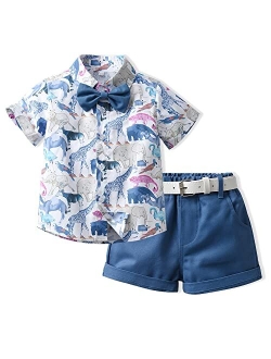 HIMEAN Toddler Boys Shorts Sets Hawaiian Outfit Baby Boy Summer Gentleman Short Sleeve Shirt Top+Shorts with Belt