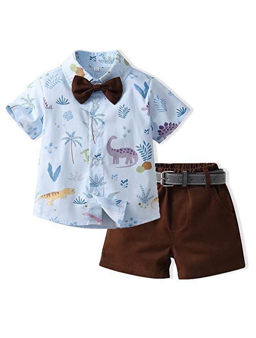 HIMEAN Toddler Boys Shorts Sets Hawaiian Outfit Baby Boy Summer Gentleman Short Sleeve Shirt Top+Shorts with Belt