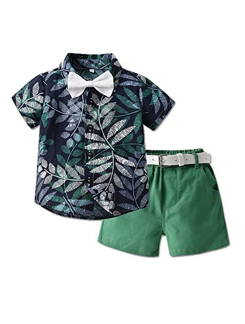 HIMEAN Toddler Boys Shorts Sets Hawaiian Outfit Baby Boy Summer Gentleman Short Sleeve Shirt Top+Shorts with Belt