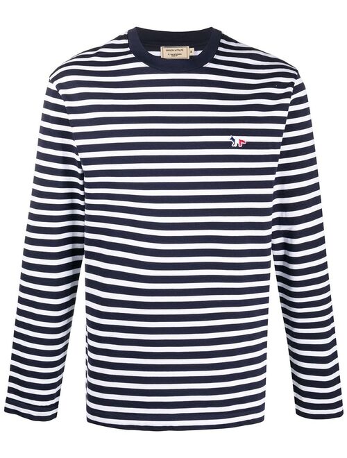 Maison Kitsune fox-embroidered striped T-shirt