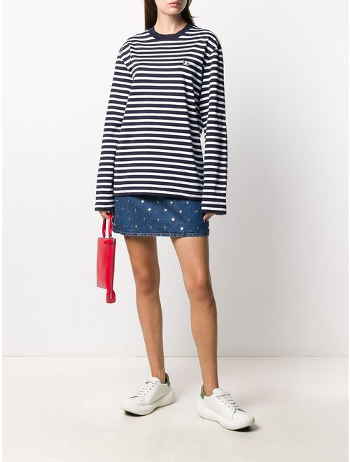 Maison Kitsune fox-embroidered striped T-shirt