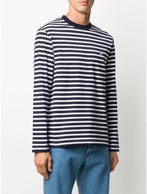 Maison Kitsune fox-embroidered striped T-shirt