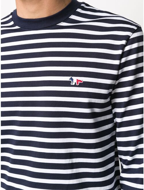 Maison Kitsune fox-embroidered striped T-shirt