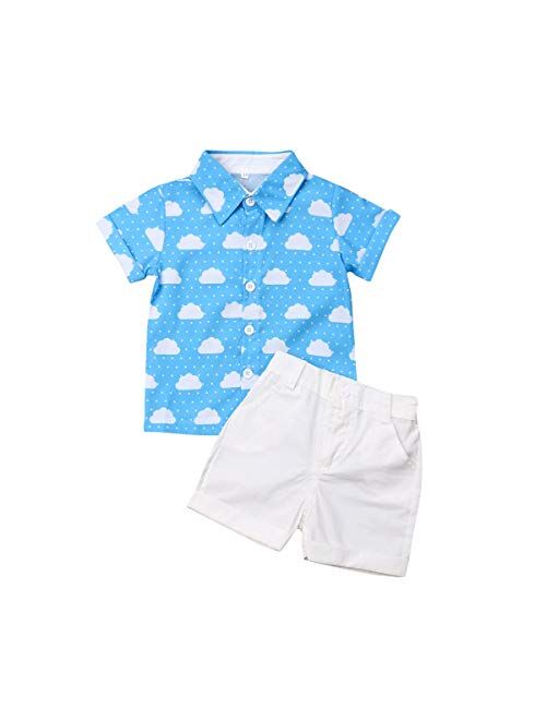 Ciycuit Toddler Baby Boys Summer Print Shirt Outfits Clothes Short Sleeve Button Down Tops + Shorts Set