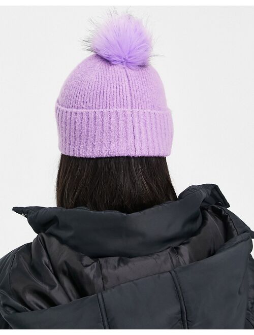 ASYOU faux fur bobble beanie in lilac