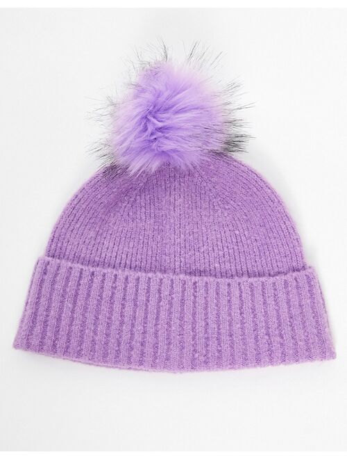 ASYOU faux fur bobble beanie in lilac