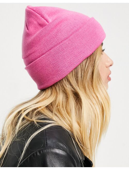 Only ribbed beanie in bright pink