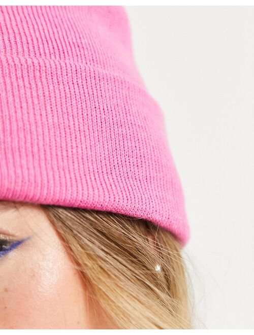 Only ribbed beanie in bright pink