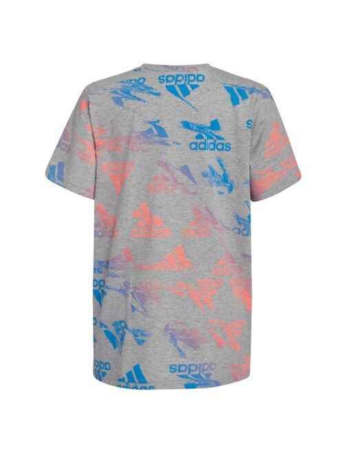 adidas Big Boys Short Sleeve Glitchy All Over Print Heather T-shirt