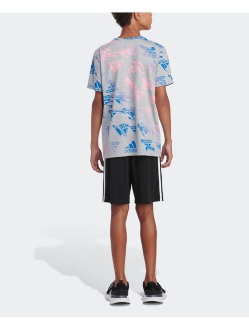 adidas Big Boys Short Sleeve Glitchy All Over Print Heather T-shirt