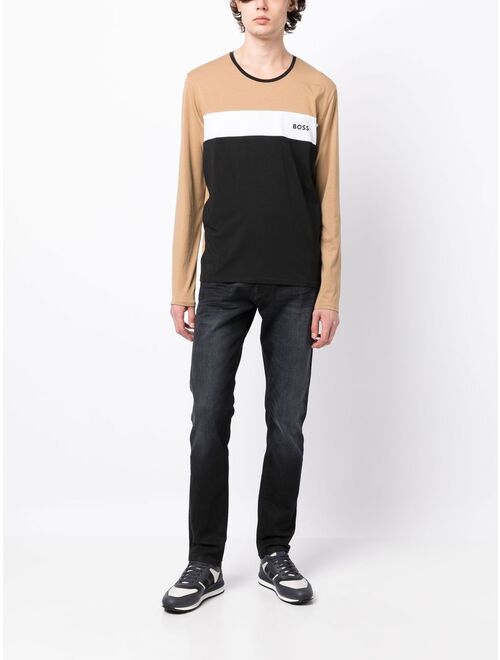 long-sleeve colour-block T-shirt