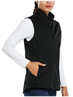 Women's Lightweight Vest Softshell Sleeveless Jacket Windproof Stand Collar with Zipper Pockets Running Hiking Golf