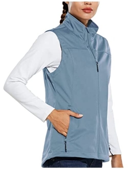 Women's Lightweight Vest Softshell Sleeveless Jacket Windproof Stand Collar with Zipper Pockets Running Hiking Golf