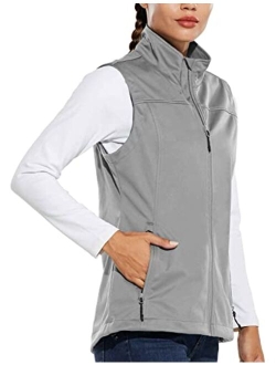 Women's Lightweight Vest Softshell Sleeveless Jacket Windproof Stand Collar with Zipper Pockets Running Hiking Golf