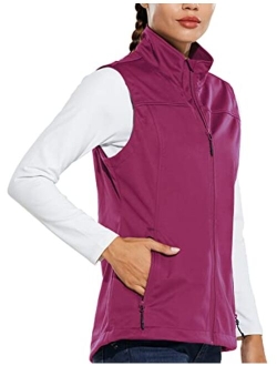 Women's Lightweight Vest Softshell Sleeveless Jacket Windproof Stand Collar with Zipper Pockets Running Hiking Golf