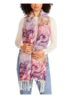 Women's Vibrant Rose Jacquard Blanket Scarf With Fringe