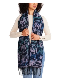 Women's Vibrant Rose Jacquard Blanket Scarf With Fringe