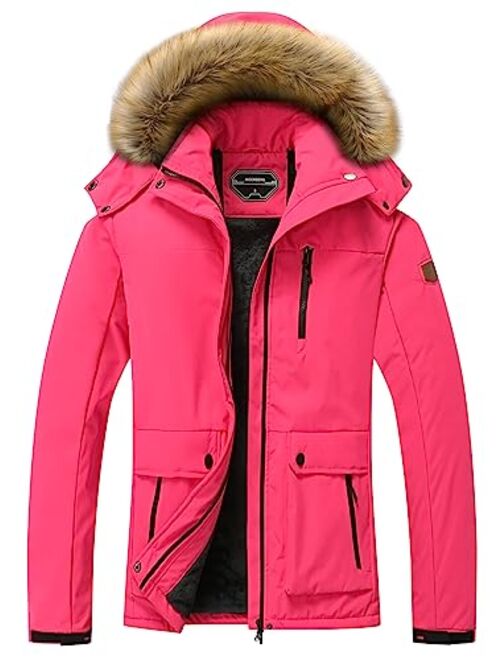 Moerdeng Women's Waterproof Ski Snow Jacket Winter Warm Hooded Snow Coat Mountain Windproof Ski Jacket For Women