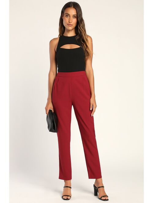 Lulus Kick It Burgundy High-Waisted Trouser Pants