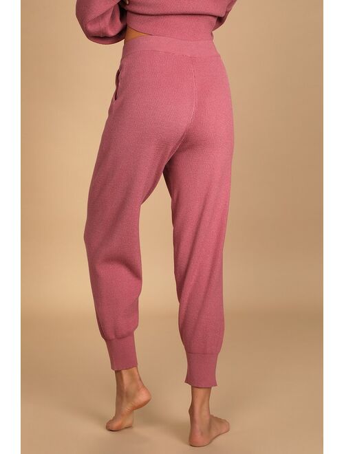 Lulus Well Rested Dusty Rose Ribbed Drawstring Joggers