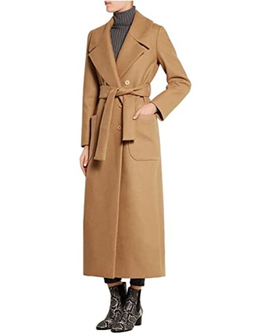 CHARTOU Women's Elegant Lapel Collar Double Breasted Regular Wool Blend Overcoat Coat Belt