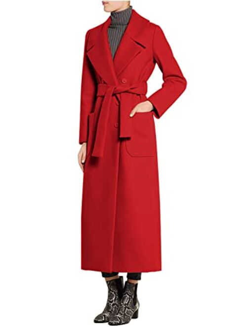 CHARTOU Women's Elegant Lapel Collar Double Breasted Regular Wool Blend Overcoat Coat Belt