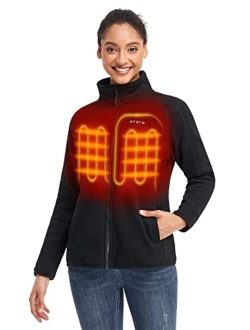 Womens Heated Jacket-Full Zip Fleece Jacket with Battery Pack