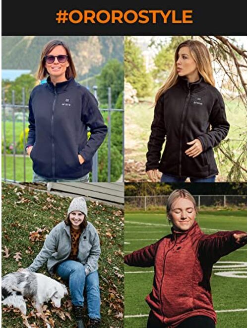 ORORO Womens Heated Jacket-Full Zip Fleece Jacket with Battery Pack