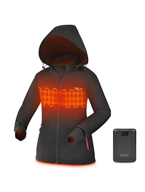 IHeat Women's Heated Jacket, Winter Jacket Slim Fit Heated Coat with 14400 mAh Battery Pack Black