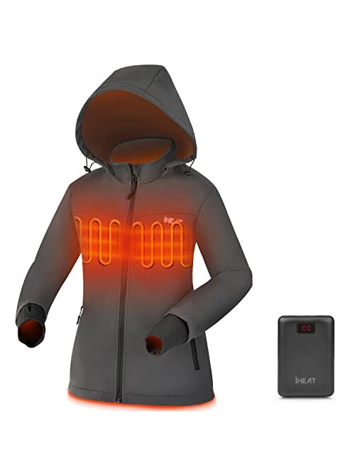 IHeat Women's Heated Jacket, Winter Jacket Slim Fit Heated Coat with 14400 mAh Battery Pack Black