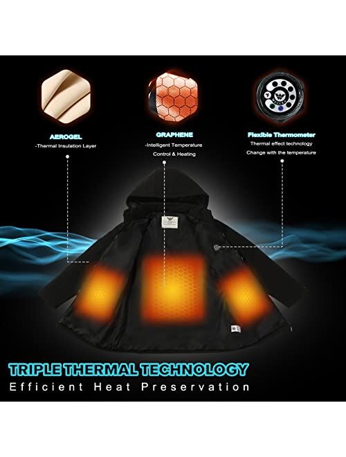 Wulcea Women's Graphene Heated Jacket, Super Aerogel lining Lock Heat, Large Capacity Battery 16000mAh