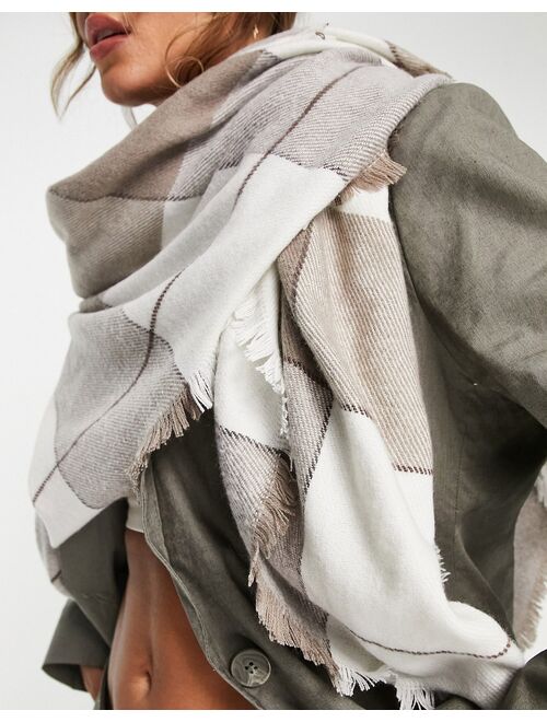 ASOS DESIGN blown up check scarf in mink