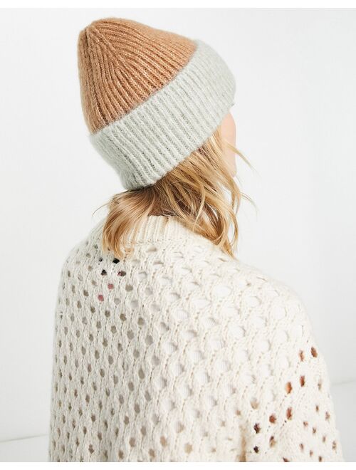 & Other Stories ribbed color block beanie in brown and green