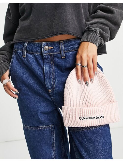 Calvin Klein Jeans logo beanie in pink