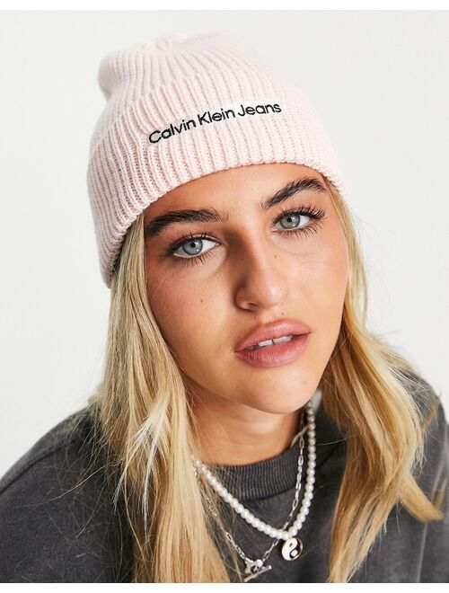 Calvin Klein Jeans logo beanie in pink