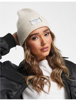 label beanie in oatmeal