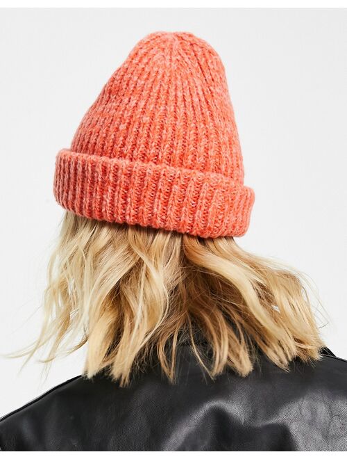 Topshop ribbed heather beanie in coral