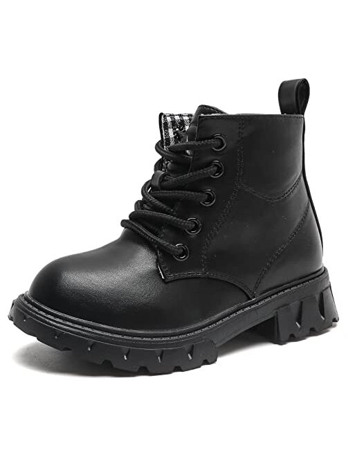 kkdom Boys Girls Waterproof Lace Up Side Zipper Ankle Combat Boots(Toddler/Little Kid/Big Kid)