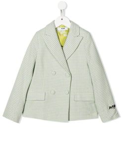 Kids houndstooth embroidered-logo blazer