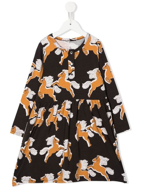 Mini Rodini horse-print long-sleeve dress